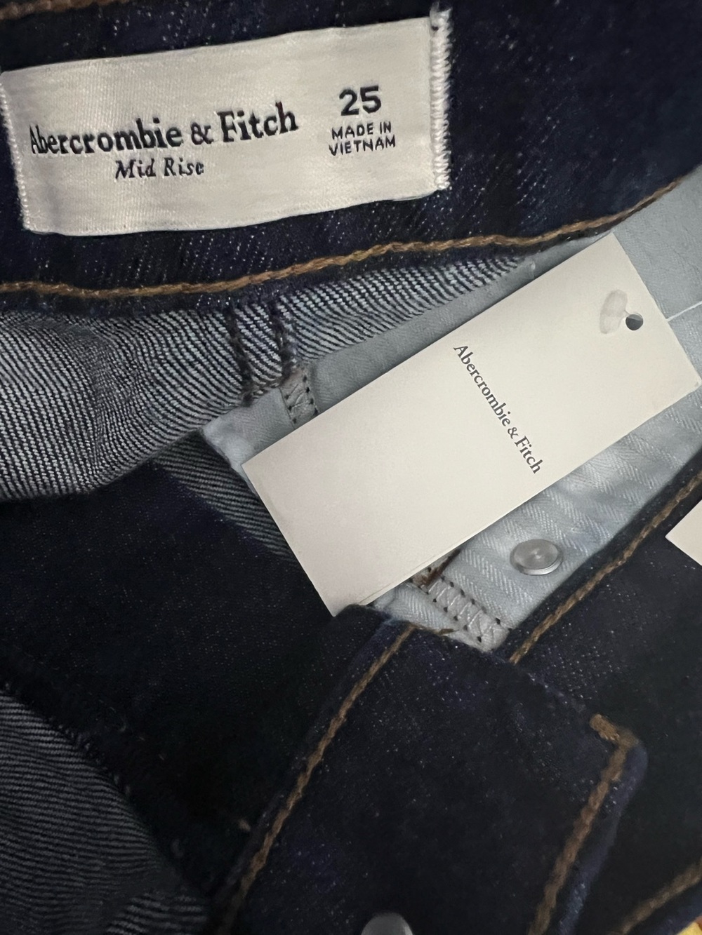 Abercrombie & Fitch Dark Wash Denim Midi Skirt Size 25 Mid Rise Side Slit - Picture 5 of 5